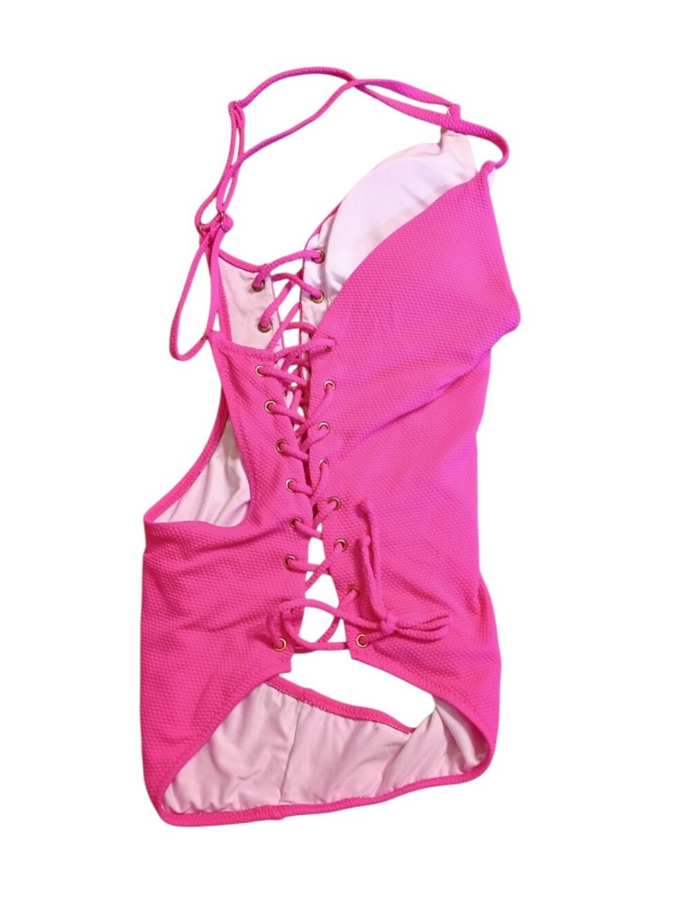 EUC 2/$10 Women's Hot Pink One-Piece Swimsuit with Lace-Up Sides Small - Picture 4 of 5